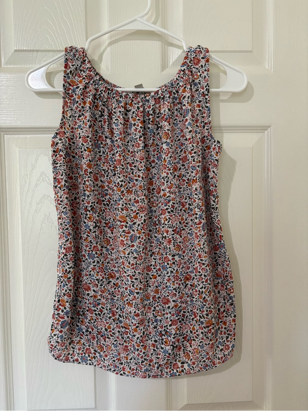LOFT White Floral Sleeveless Camisole with Pink & Orange Accents